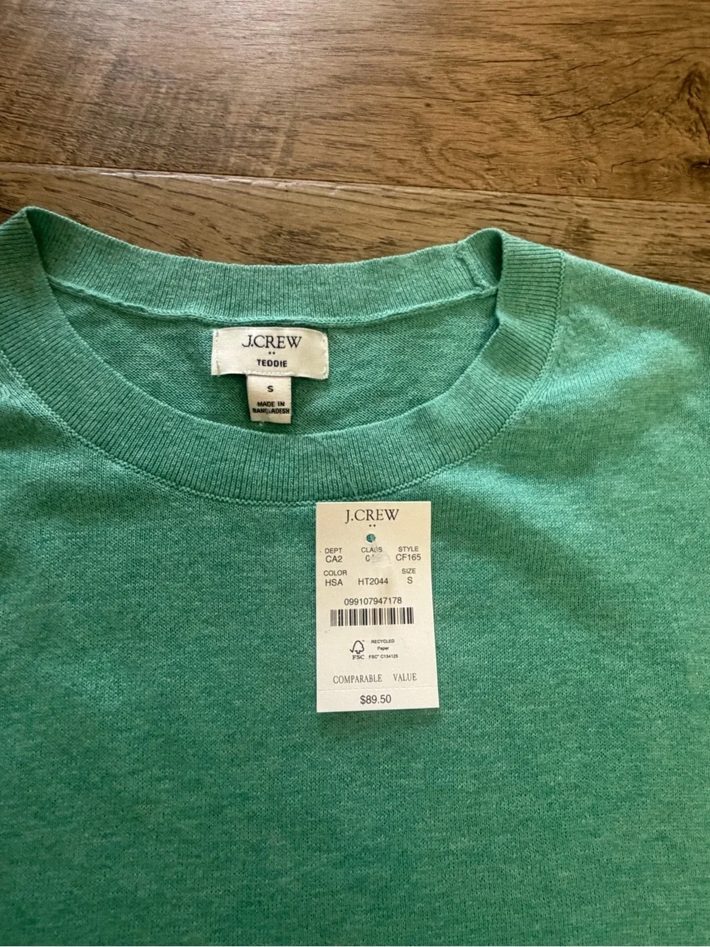NWT J.Crew Teddy Sweater Seafoam Green 100% Cotton Crewneck Size Small